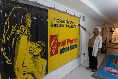 1960s German Hand Painted Cinema Banner - Graf Porno und seine Mädchen