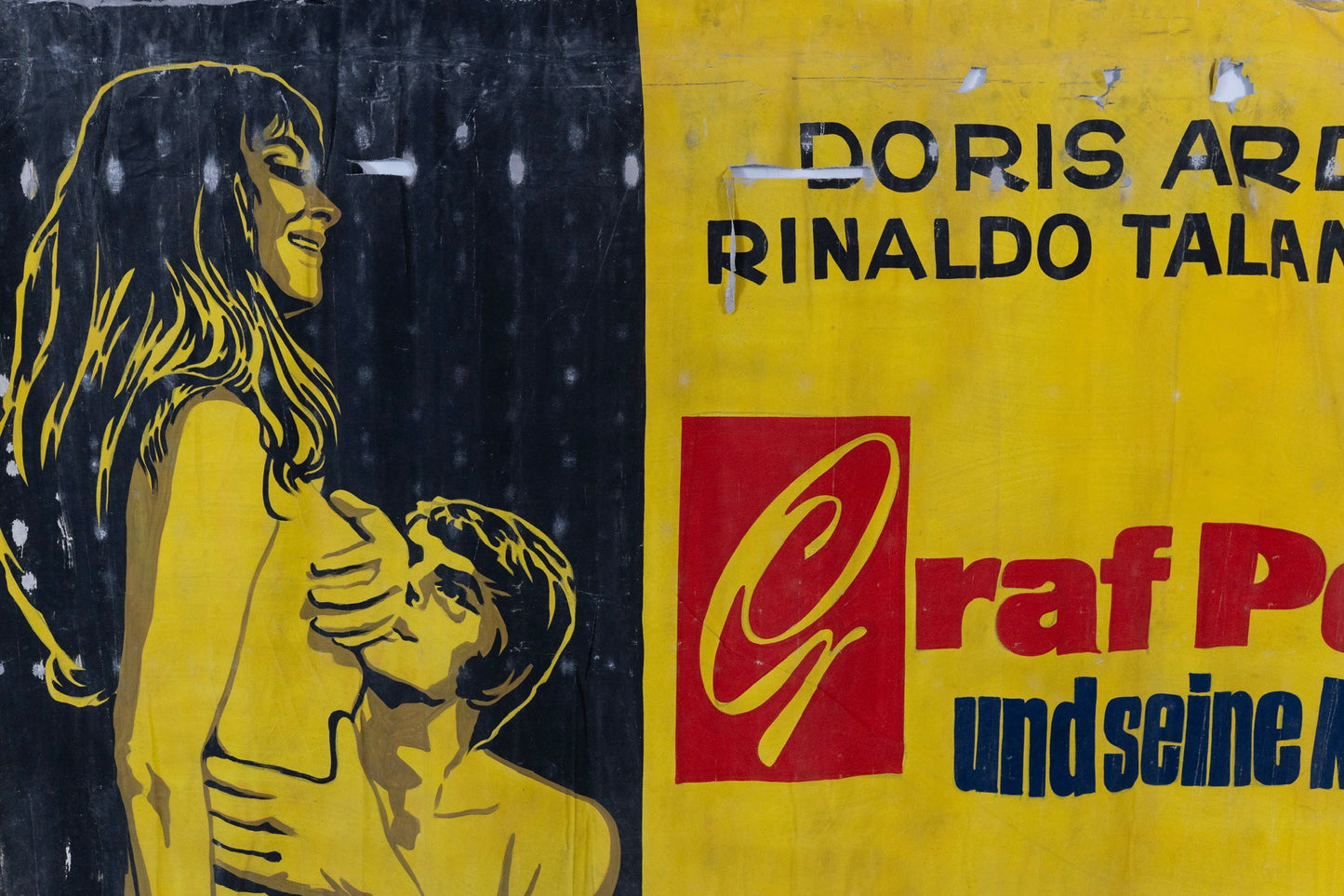 1960s German Hand Painted Cinema Banner - Graf Porno und seine Mädchen