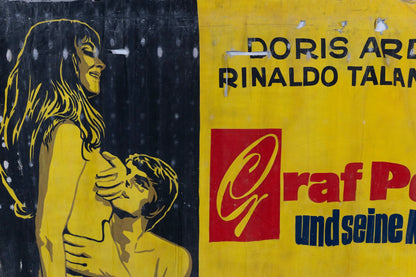 1960s German Hand Painted Cinema Banner - Graf Porno und seine Mädchen