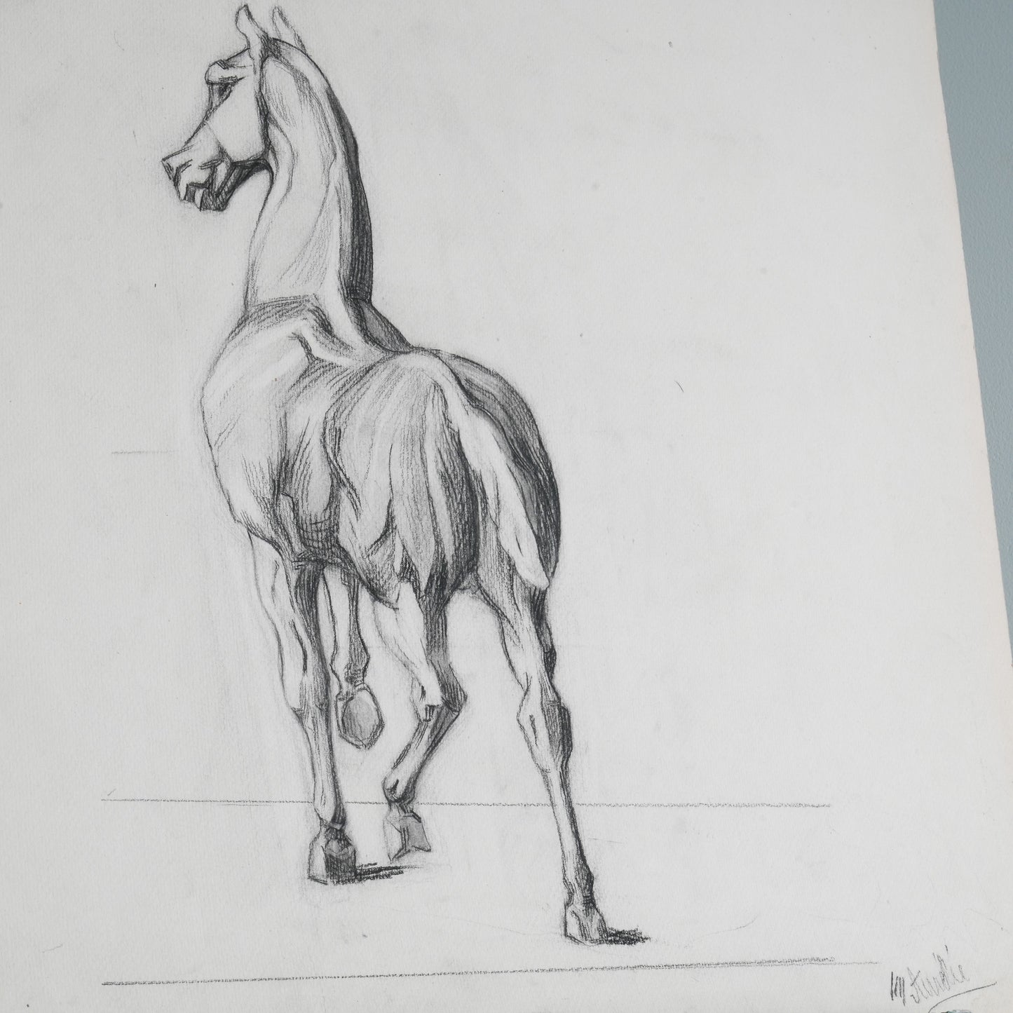 A Pencil Study of a Horse and Dog on Paper.
