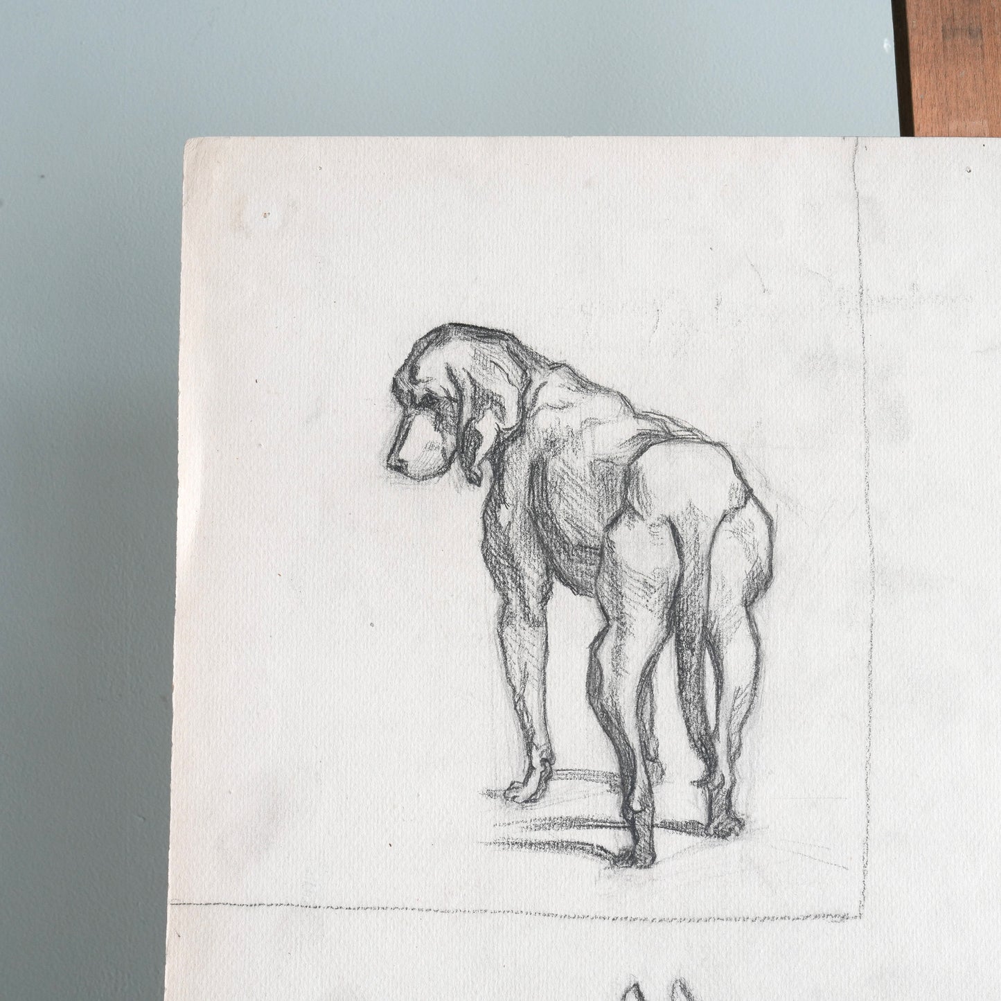 A Pencil Study of a Horse and Dog on Paper.