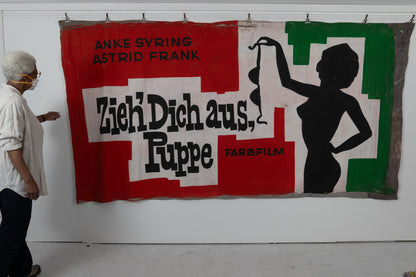 1960s German Hand Painted Cinema Banner - Zieh’ Dich aus, Puppe