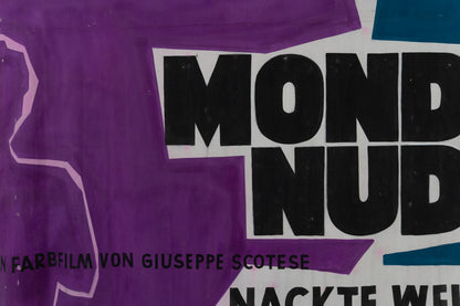 1960s German Hand Painted Cinema Banner - Mondo Nudo - Nackte Welt