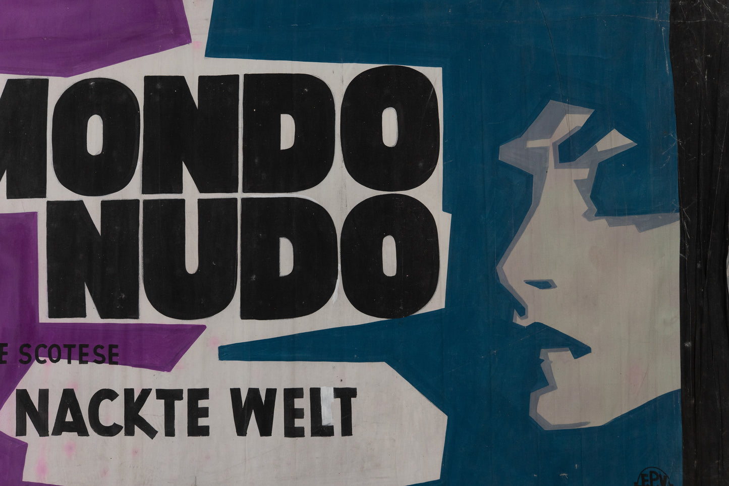 1960s German Hand Painted Cinema Banner - Mondo Nudo - Nackte Welt