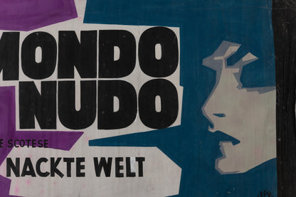 1960s German Hand Painted Cinema Banner - Mondo Nudo - Nackte Welt