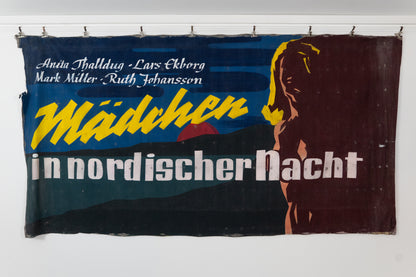 1960s German Hand Painted Cinema Banner - Mädchen in Nordischer Nacht