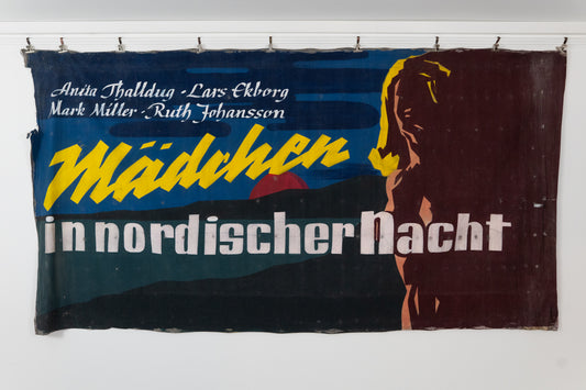 1960s German Hand Painted Cinema Banner - Mädchen in Nordischer Nacht