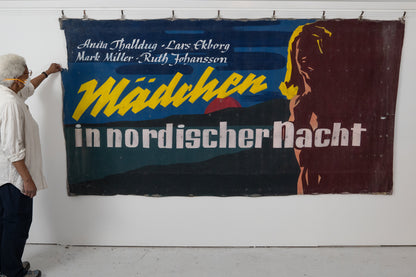1960s German Hand Painted Cinema Banner - Mädchen in Nordischer Nacht