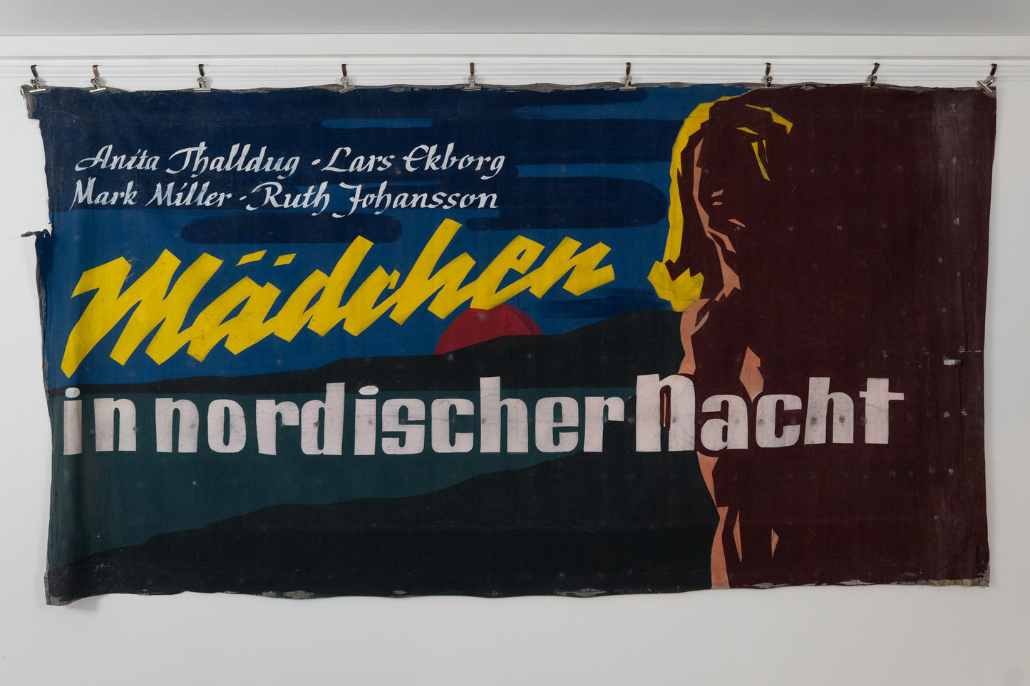 1960s German Hand Painted Cinema Banner - Mädchen in Nordischer Nacht