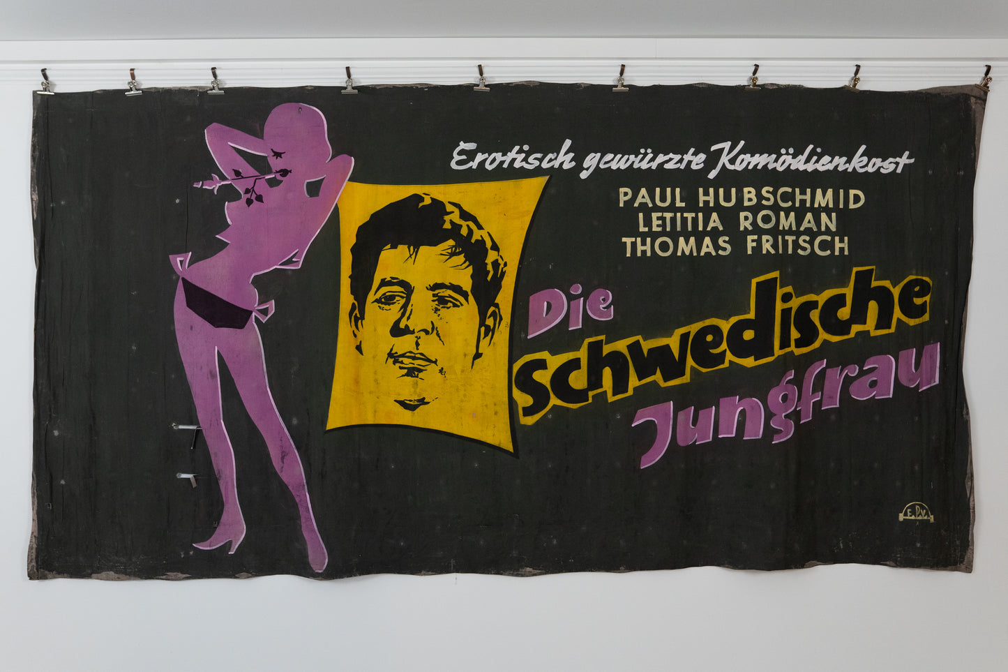 1960s German Hand Painted Cinema Banner - Die Swedische Jungfrau
