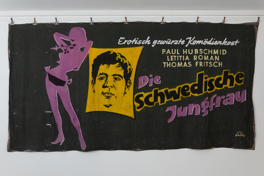 1960s German Hand Painted Cinema Banner - Die Swedische Jungfrau