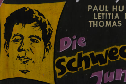 1960s German Hand Painted Cinema Banner - Die Swedische Jungfrau