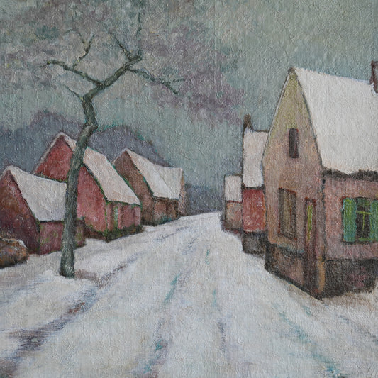Village Street in Snow / W DeCort, (c. Mid-20th Century)