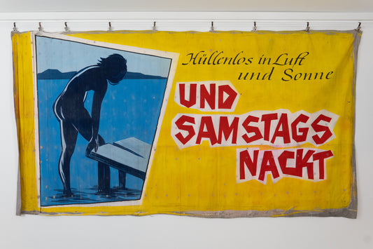 1960s German Hand Painted Cinema Banner - Und Samstags Nackt