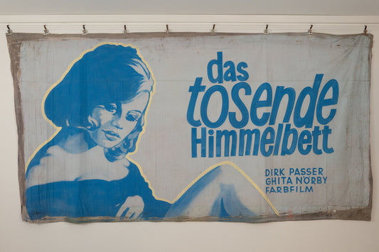 1960s German Hand Painted Cinema Banner - Das Tosende Himmelbett