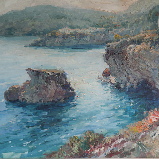 Clifftop Village, Late Sun / Unknown Artist (Illegibly Signed), (c. 20th century)