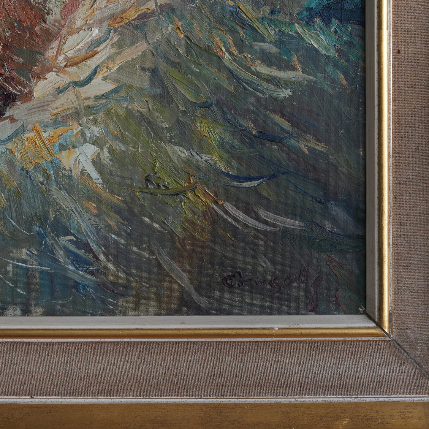 Clifftop Village, Late Sun / Unknown Artist (Illegibly Signed), (c. 20th century)