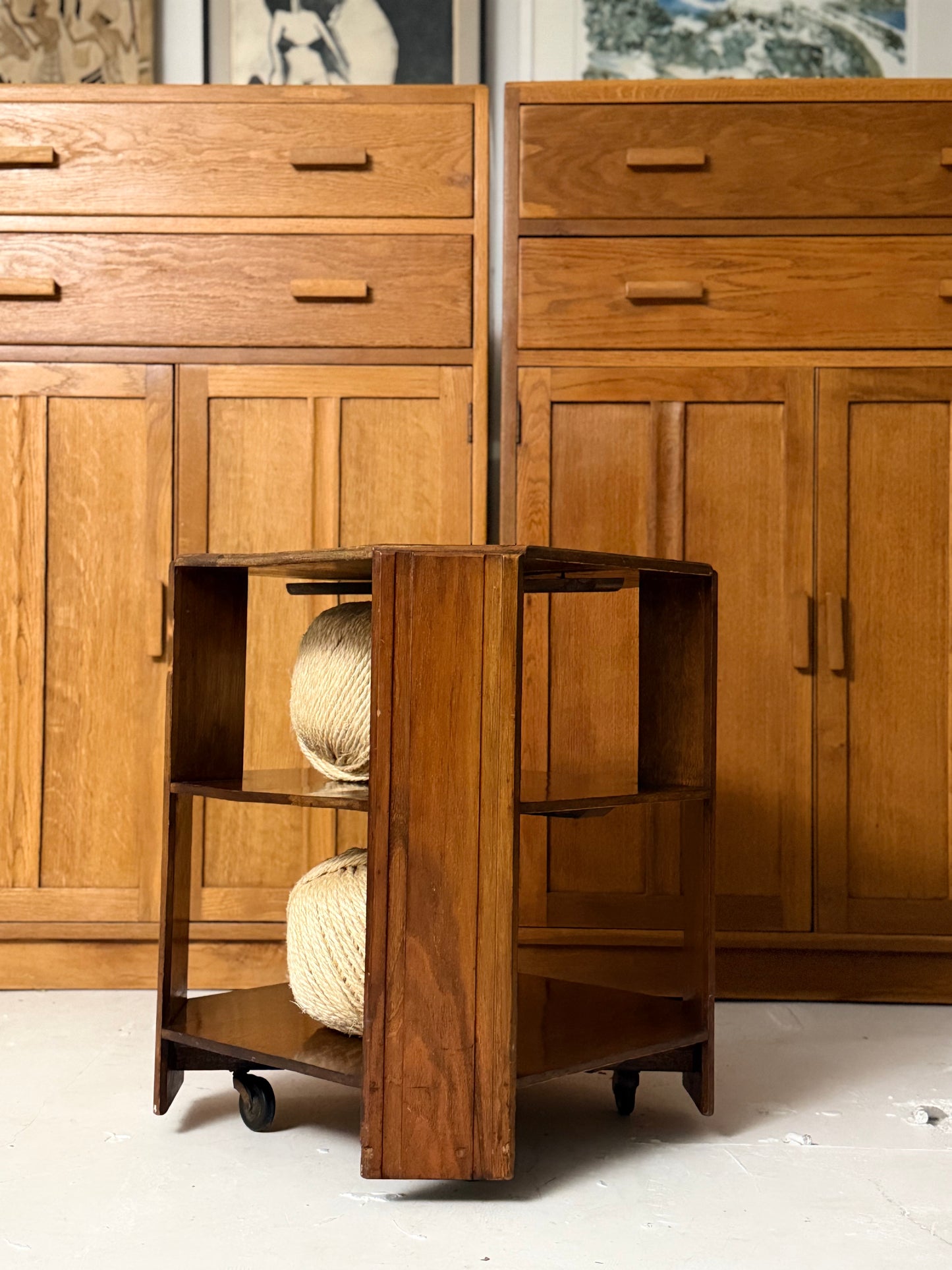 Two Tier Art Deco Side Table on Wheels