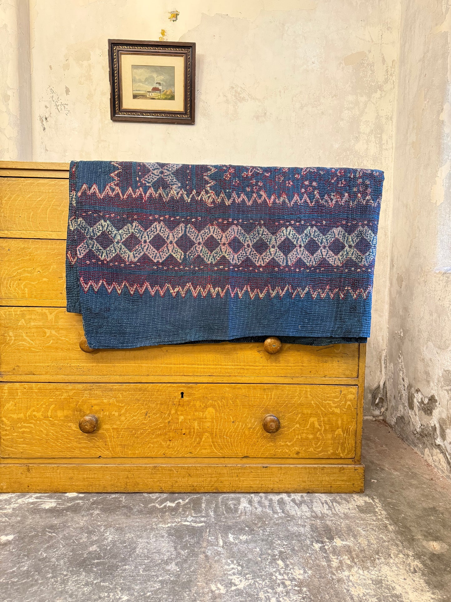 A Finestitch Indigo Kantha Quilt with Indigo over-print.