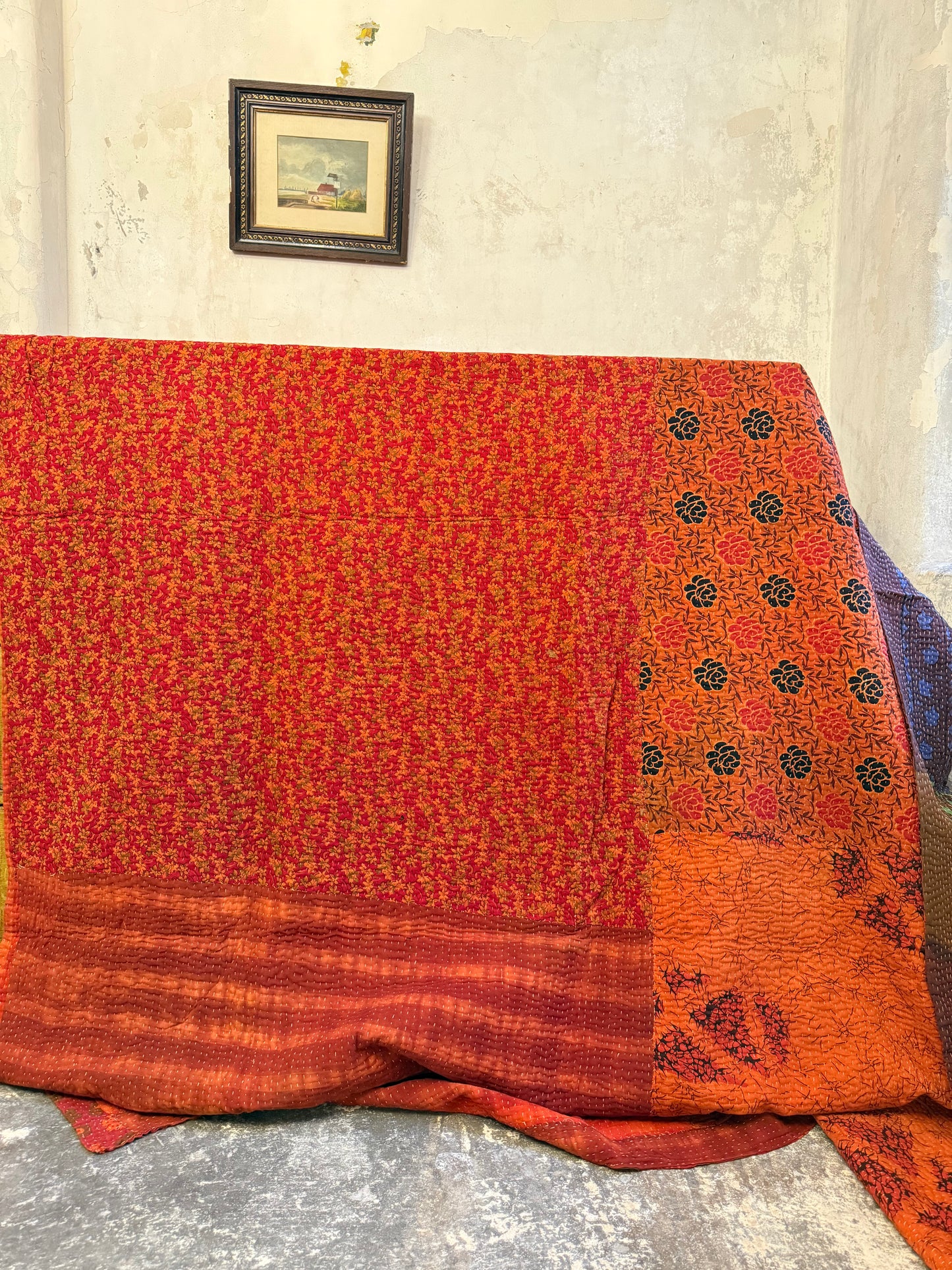 A Finestitch Kantha Quilt with Bagru over-print
