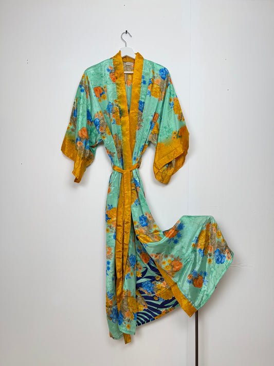 Vintage Saree Silk Kimono / Duster - Long