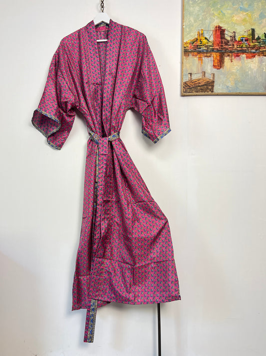Vintage Saree Silk Kimono / Duster - Long