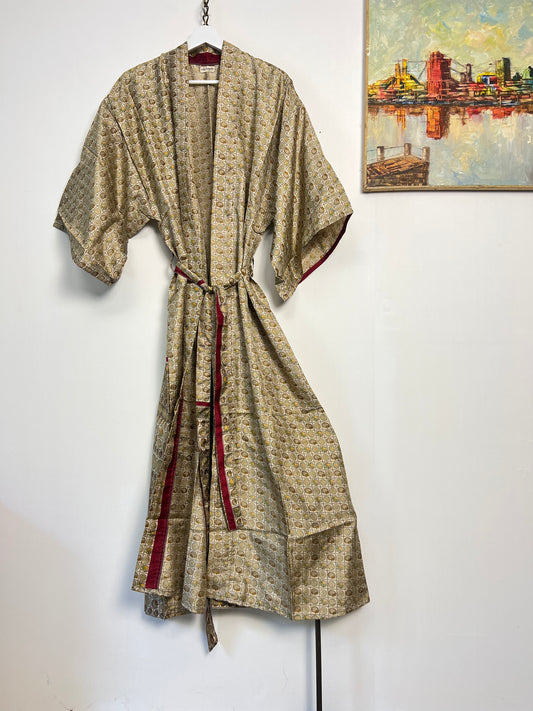 Vintage Saree Silk Kimono / Duster - Long