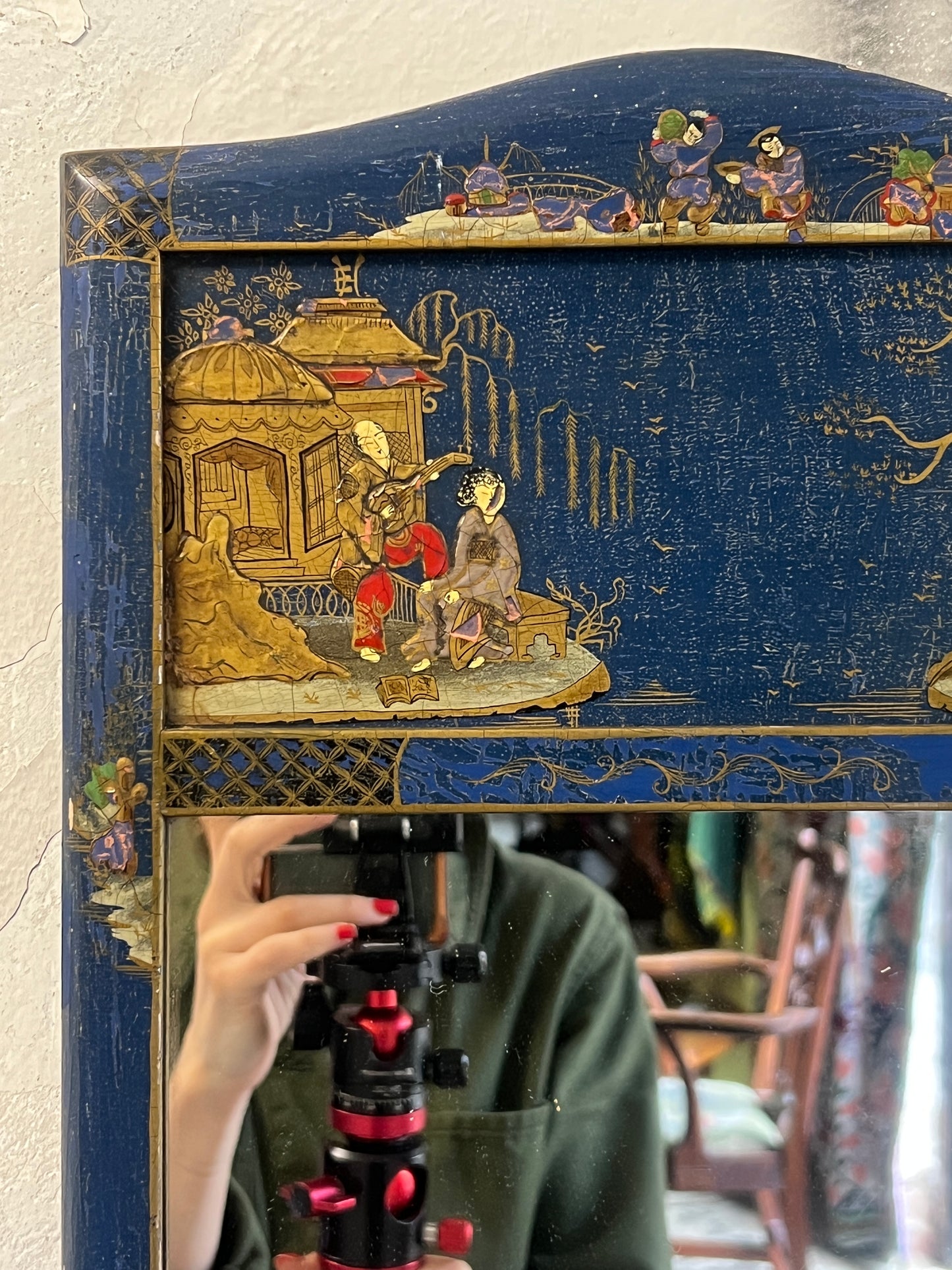 Early 20thC Blue Lacquered Chinoiserie Mirror