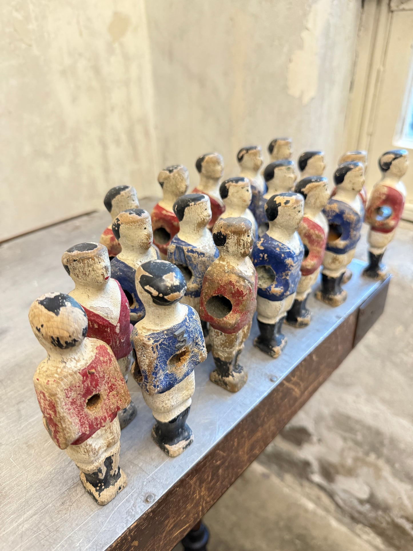 Rare 1930's French Wooden Table Football Players in Original Paint