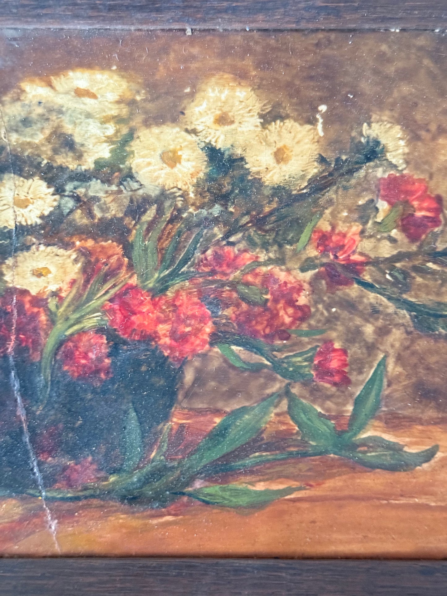 Floral Still Life on Tile - Belgium Freres La Louviere
