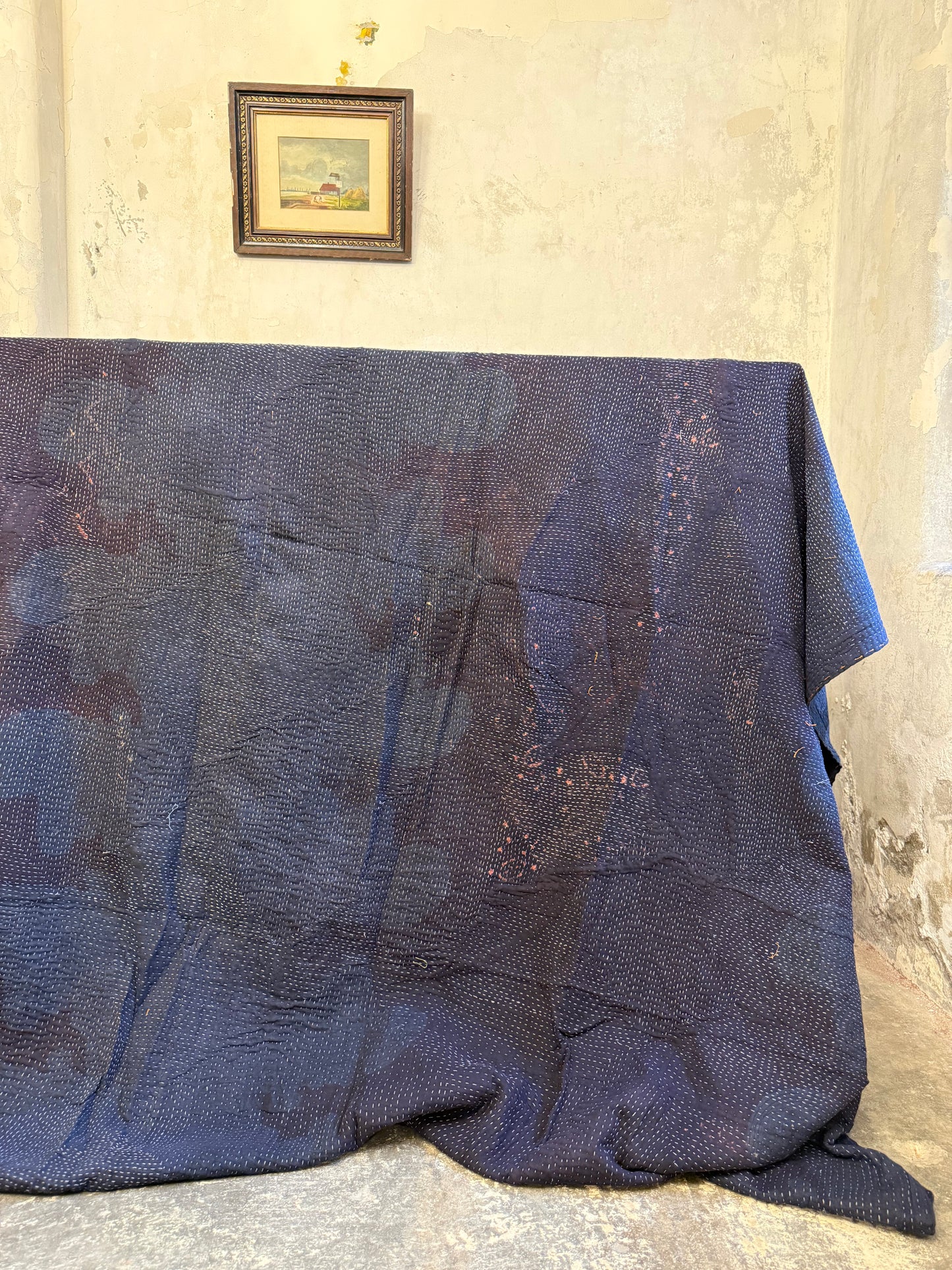 A Finestitch Indigo Kantha Quilt with Indigo over-print
