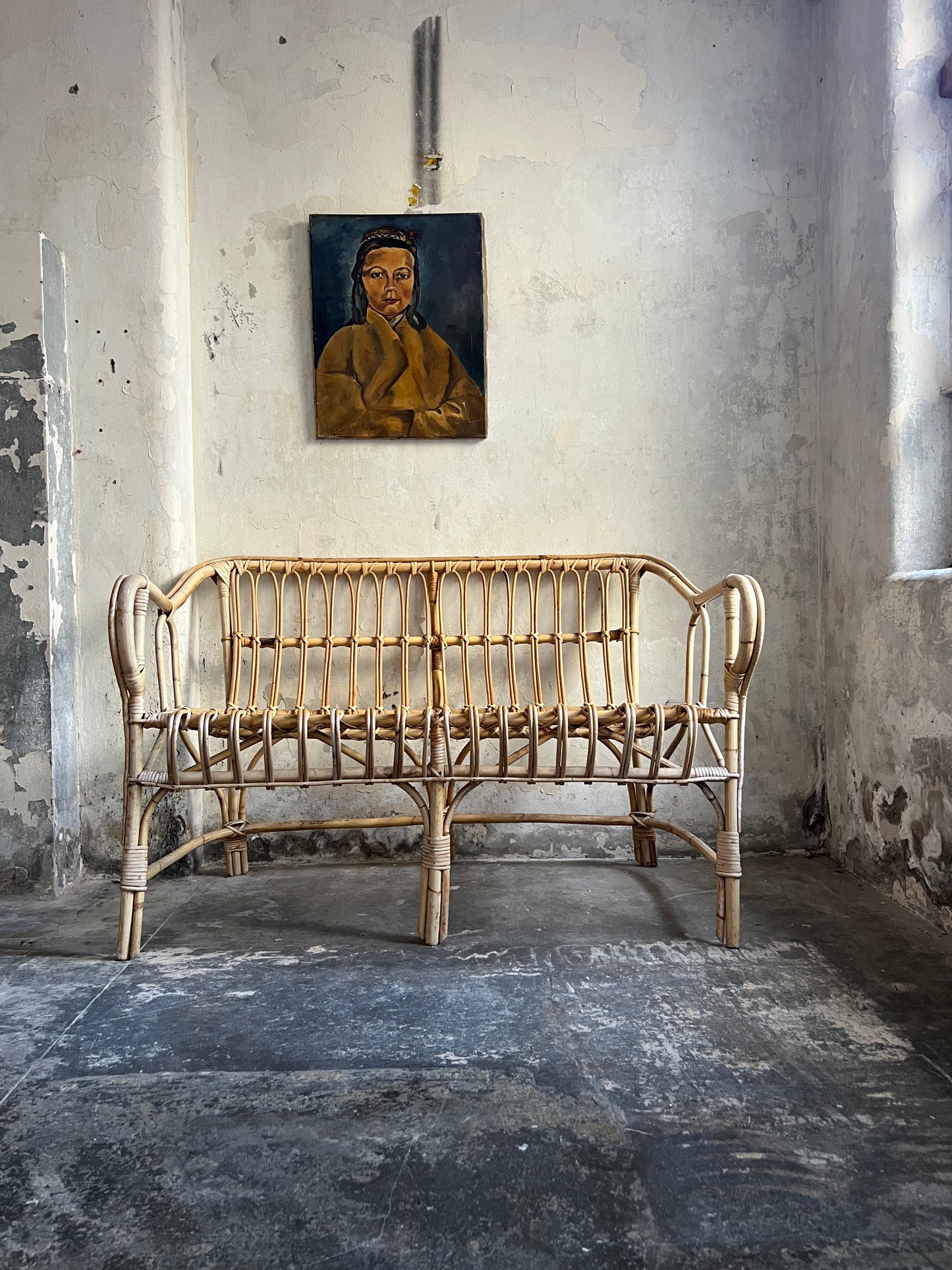 1960’s Italian Bamboo & Cane Sofa on the manner of Franco Albini