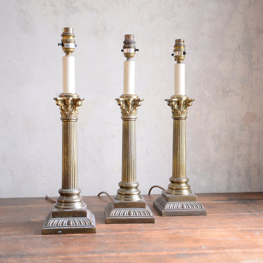 Brass Fluted Corinthian Column Table Lamp
