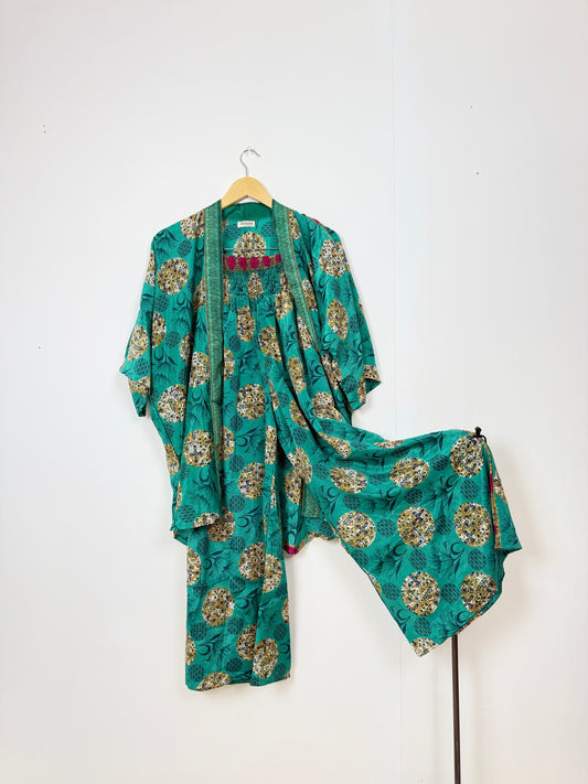 Vintage Saree Silk Trousers & Shirt Co-ordinated Set