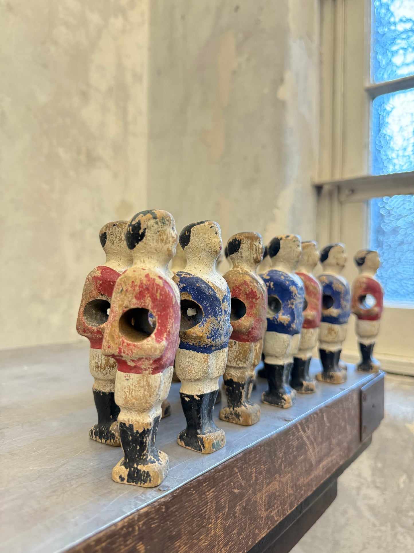 Rare 1930's French Wooden Table Football Players in Original Paint