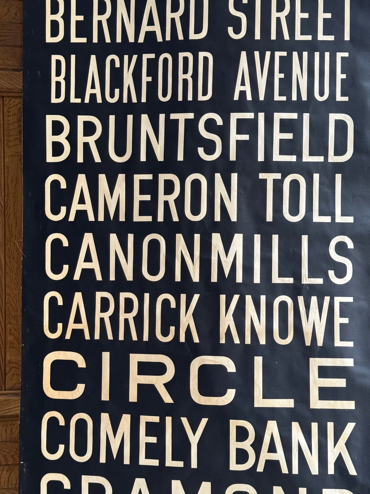 1950’s Linen Destination Bus Blind - Edinburgh - Antigua Street to Cramond