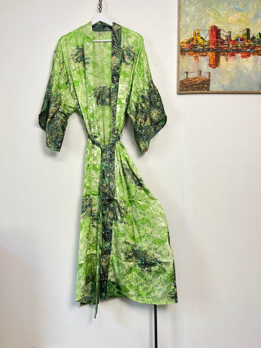 Vintage Saree Silk Kimono / Duster - Long
