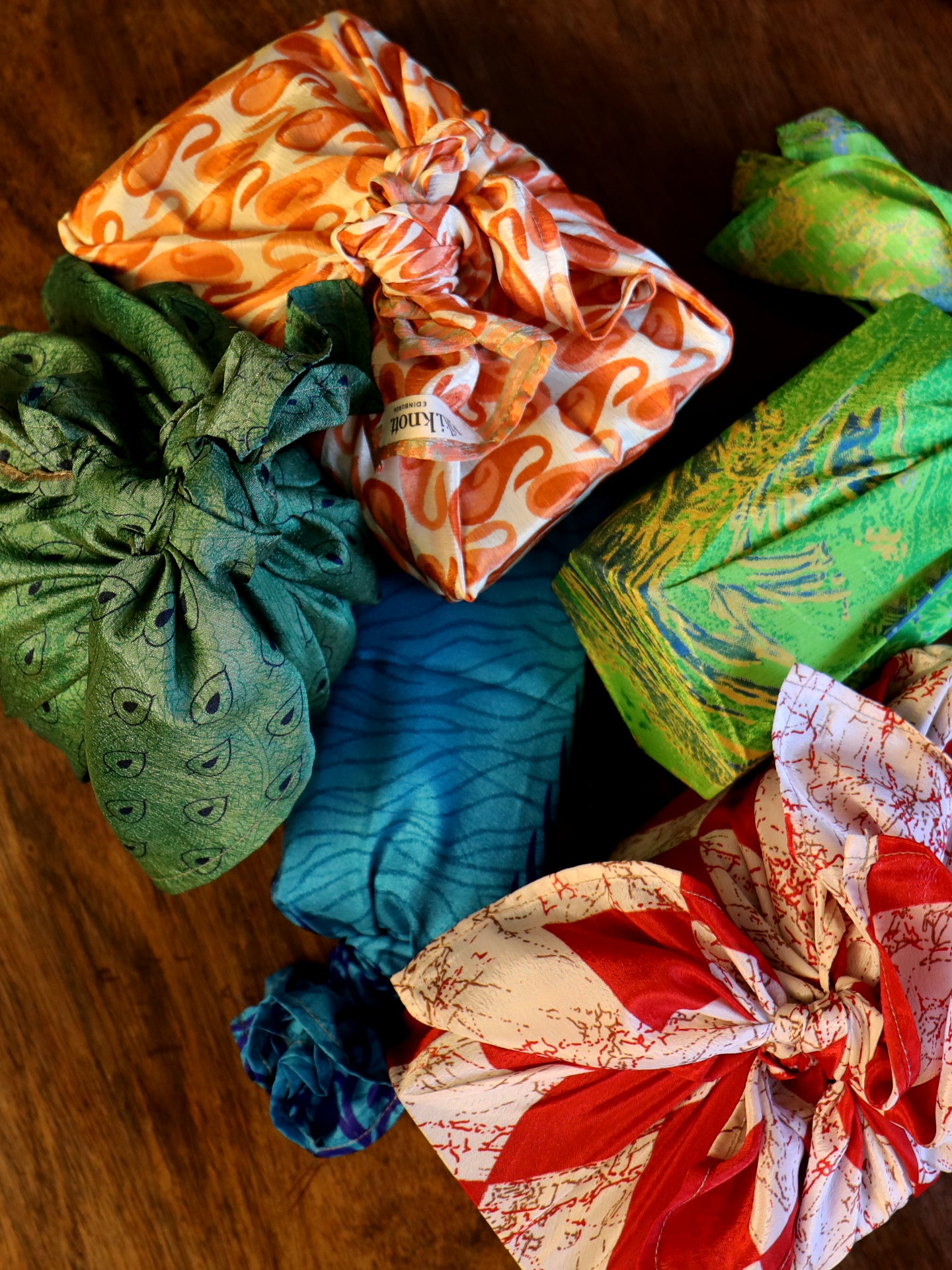 Set of 5 or 10 - Vintage Saree Silk Furoshiki 60cm Wrapping Cloths Squares Scarfs
