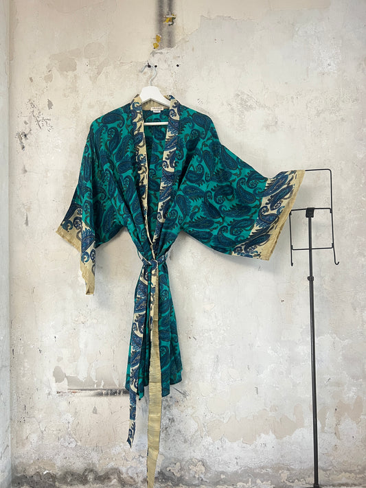 Vintage Saree Silk Kimono / Duster - Short