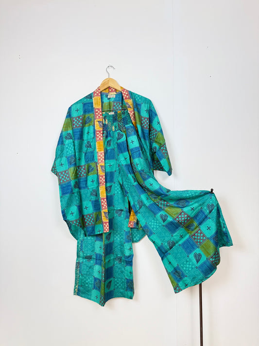 Vintage Saree Silk Trousers & Shirt Co-ordinated Set