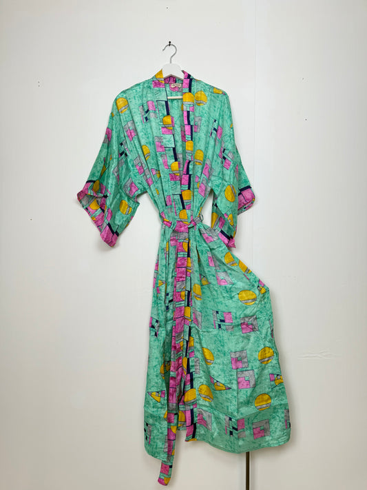 Vintage Saree Silk Kimono / Duster - Long