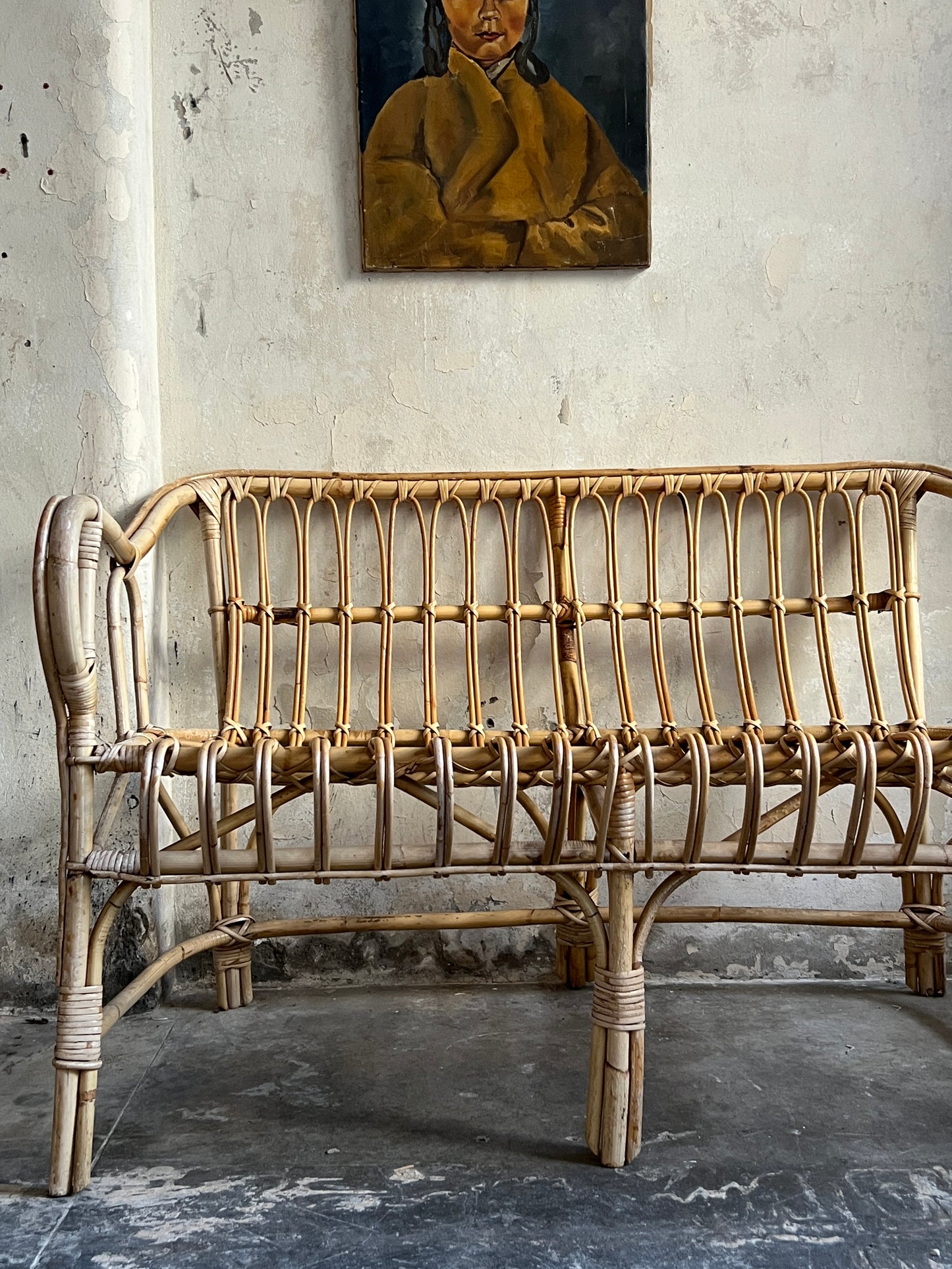 1960’s Italian Bamboo & Cane Sofa on the manner of Franco Albini