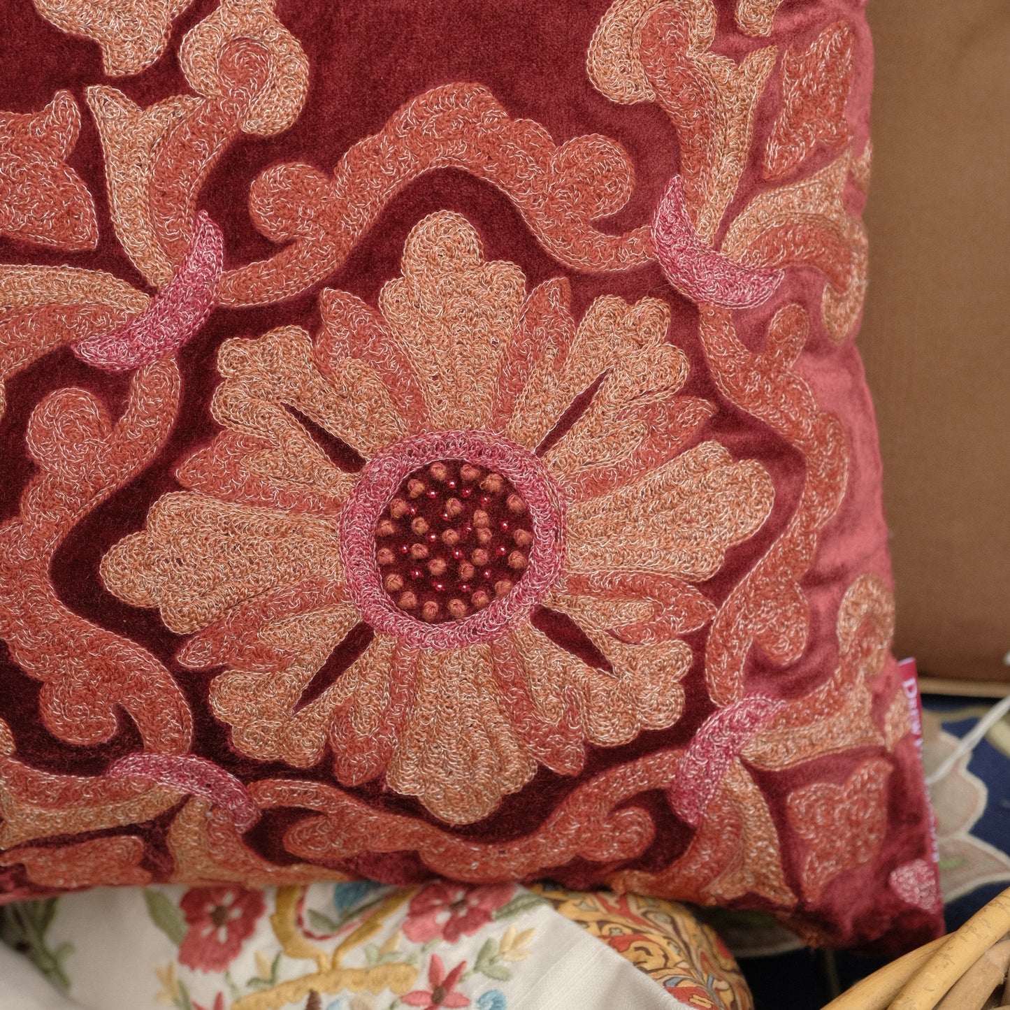 Embroidered & Velvet Cushion - Wines