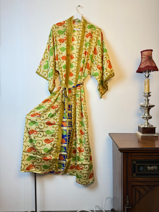 Vintage Saree Silk Kimono / Duster - Long