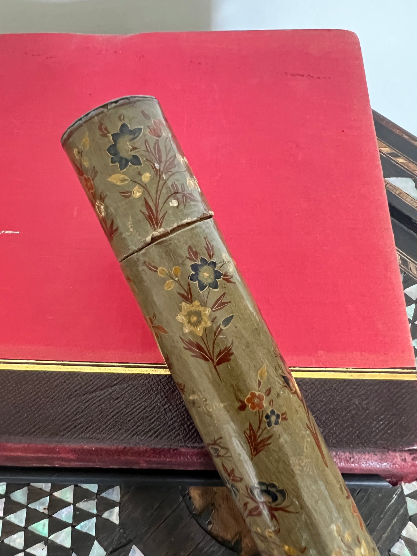 A Toleware Papier Mache Decorated Document Carrier