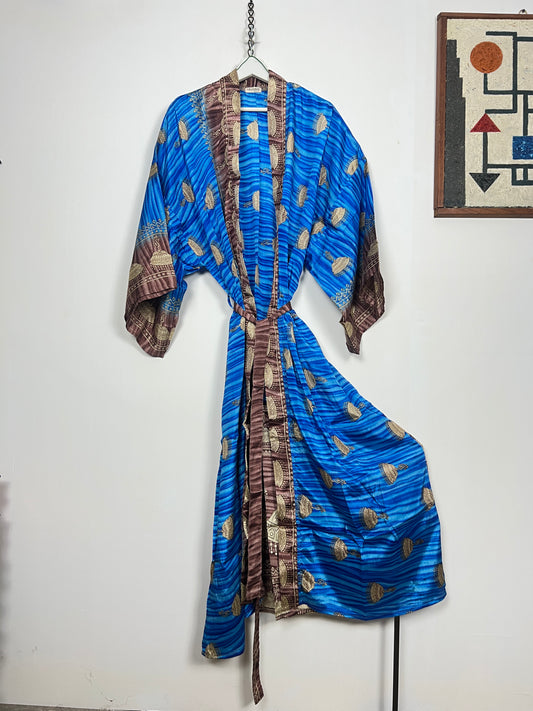Vintage Saree Silk Kimono / Duster - Long - Wider Unisex Fit