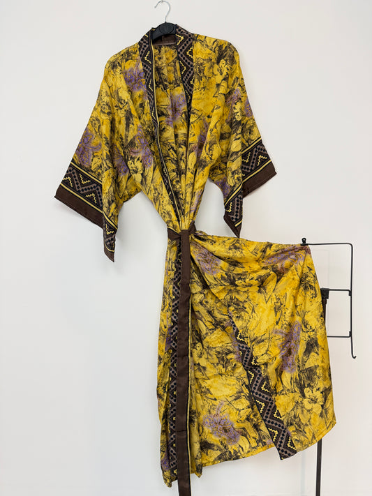 Vintage Saree Silk Kimono / Duster - Long