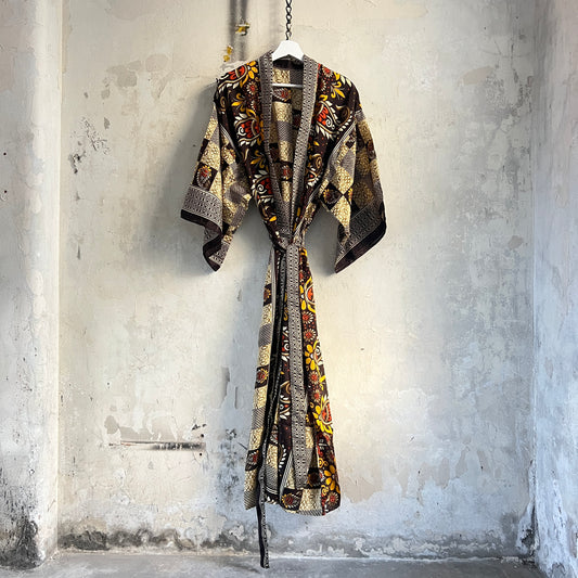 Vintage Saree Silk Kimono / Duster - Long