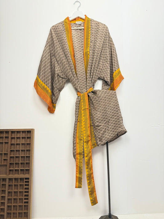 Vintage Saree Silk Kimono / Duster - Short