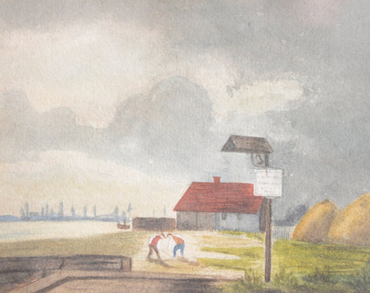 Waterfront With Red-Roofed House / Unknown Artist, (C. 19th Century)